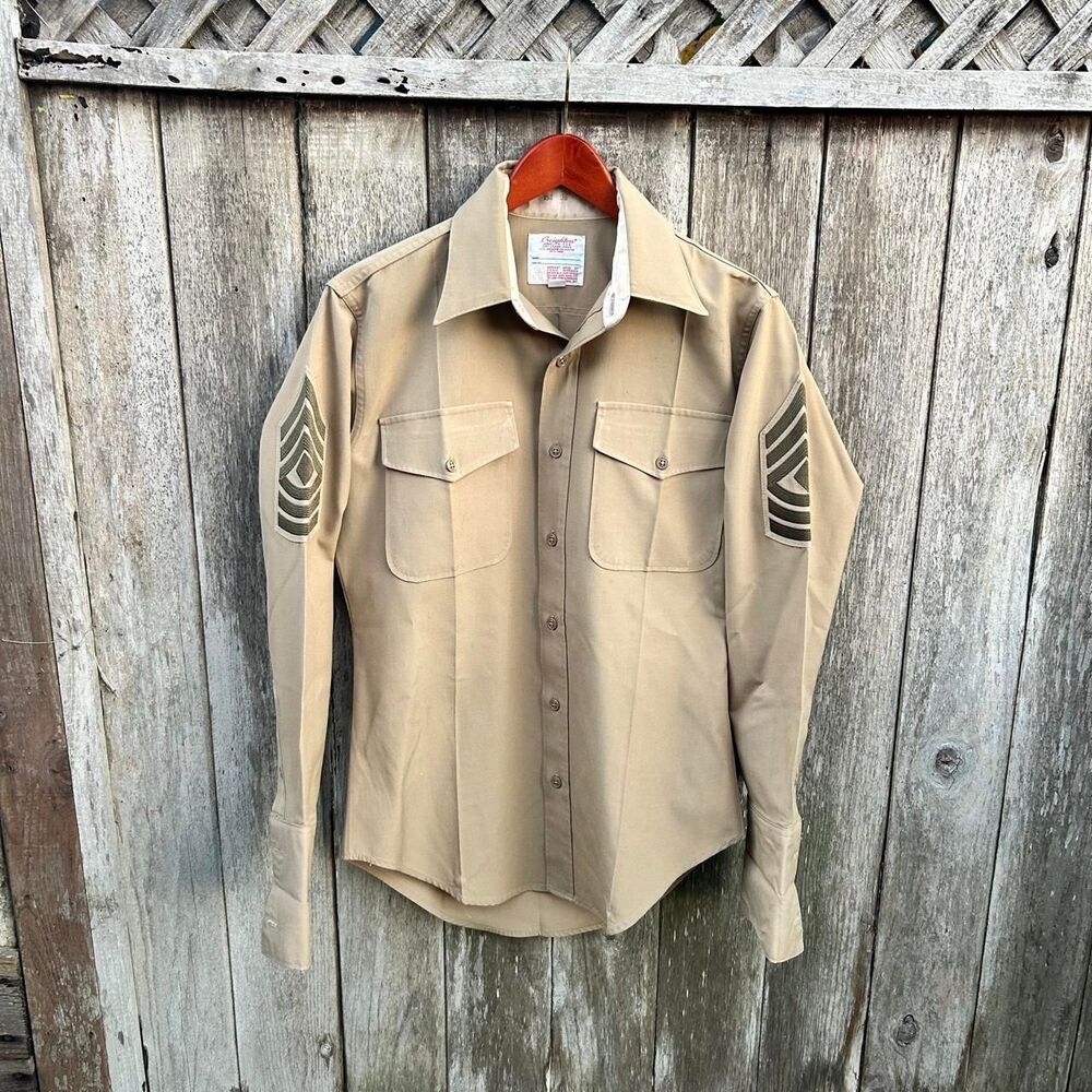 Creighton vintage 1970s USA USMC uniform shirt w/ first sergeant rack patches